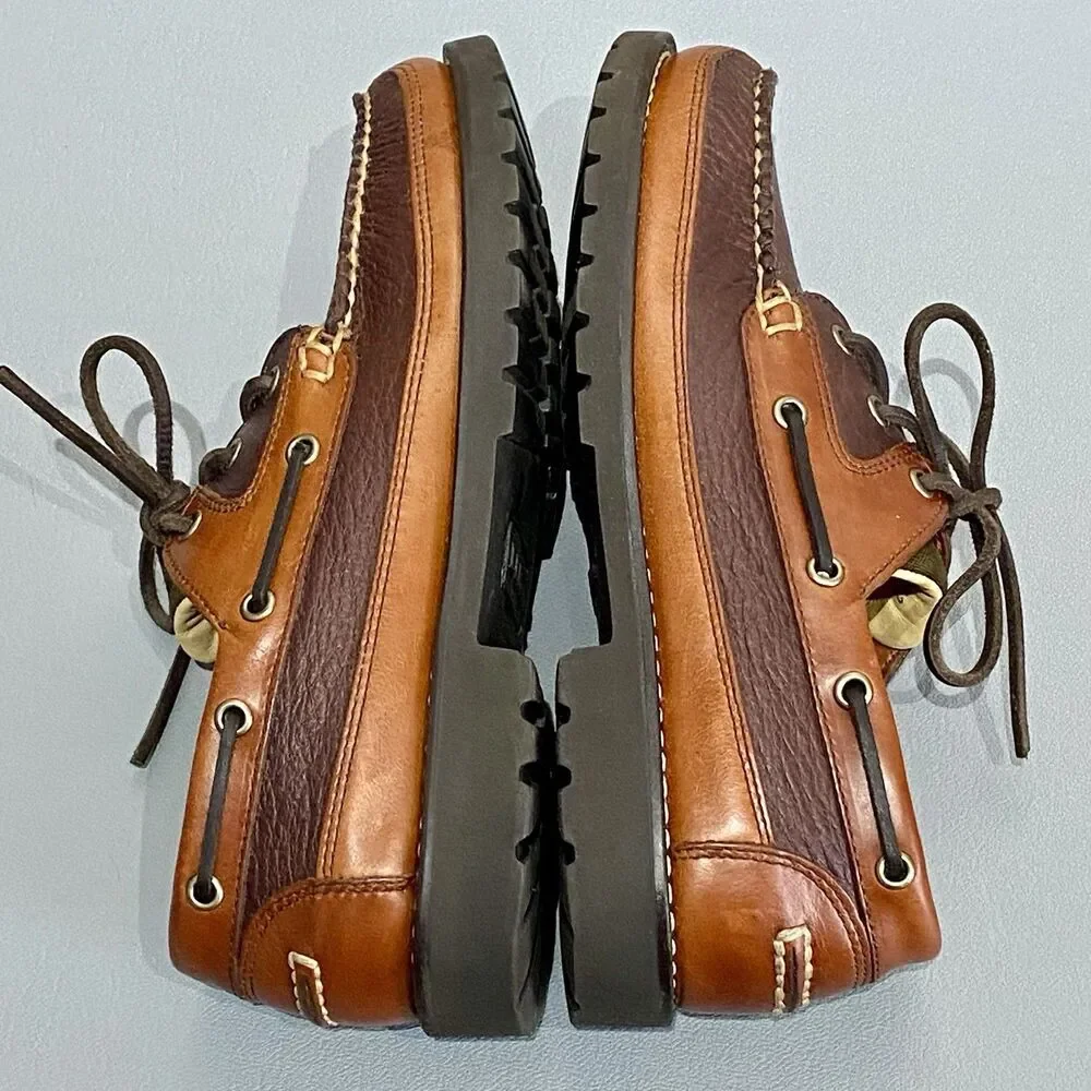 LL Bean Leather Loafers Deck Boat Mocs Shoes Men’s 8 D Two Tone Brown 3-Eye